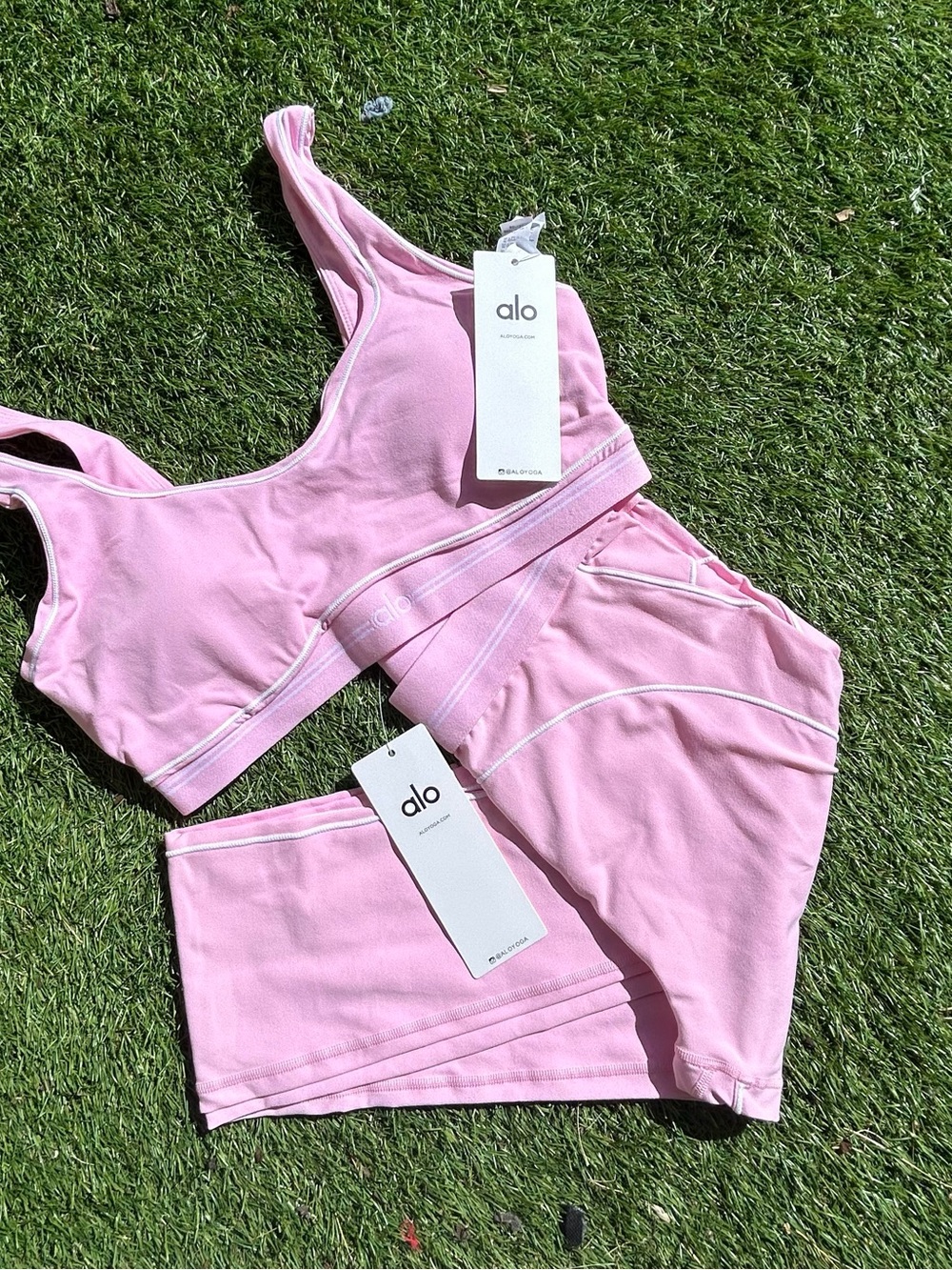 ALO Yoga Pink Seamless Support Sports Bra & Shorts Set